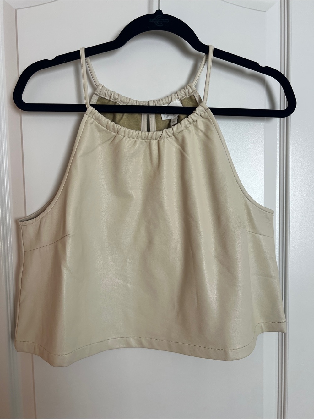 Lost + Wander Cream Vegan Leather Halter Crop Camisole